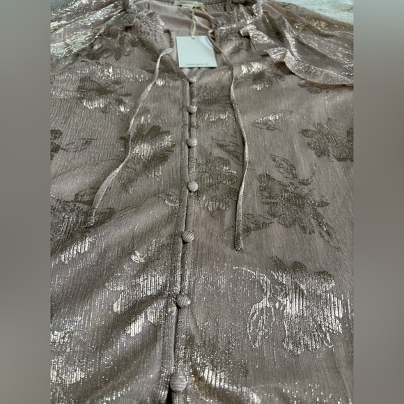 Tamara H NWT pink champagne floral metallic sheer blouse shirt size medium - Picture 11 of 16